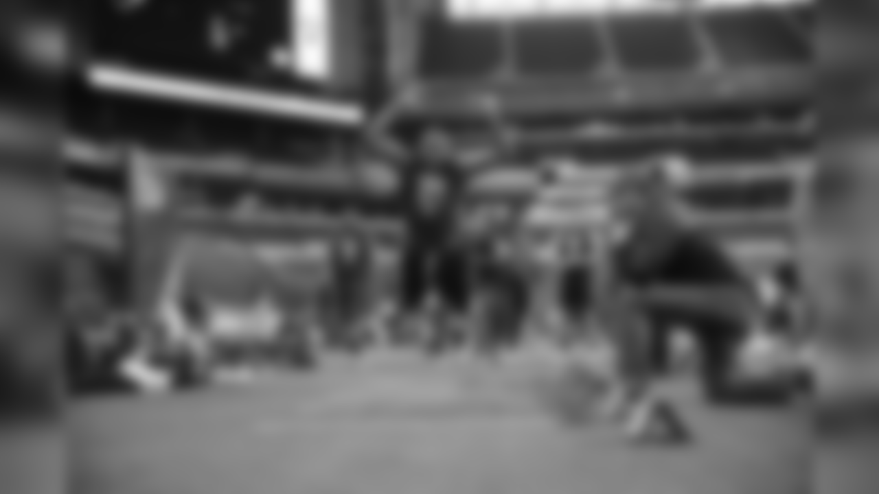 West Virginia defensive end Noble Nwachukwu does the long jump test at the NFL football scouting combine, Sunday, March 5, 2017 in Indianapolis. (AJ Mast via AP Images)