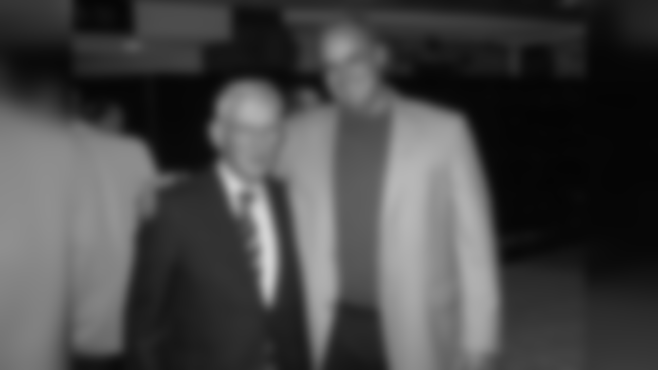 Dan Rooney poses for a photo with General Manager Kevin Colbert during the Super Bowl XL ring ceremony at Heinz Field.