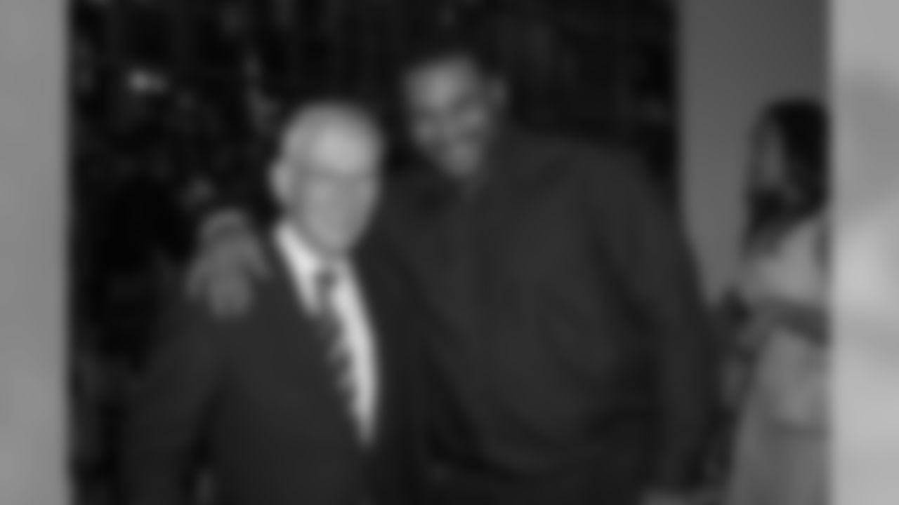 Dan Rooney poses for a photo with Jerome Bettis during the Super Bowl XL ring ceremony at Heinz Field.