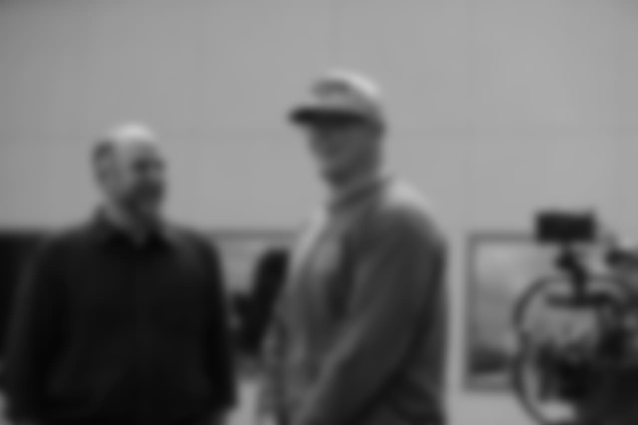 T Mike McGlinchey and Offensive Line coach John Benton
