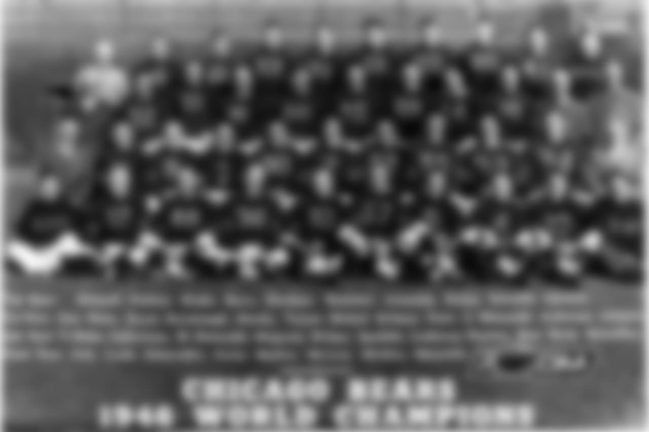 Magnani 4. Maznicki 5. McAfee 6. Perkins 7. Sprinkle 8. Gallarneau 9. Osmanski 10. Mullins 12. Lamb 13. Stydahar 14. Forte 16. Mucha 18. Osmanski 20. Keane 21. Drulis 22. Reese 23. Berry 24. Davis 25. Jarmoluk 29. Kolman 30. Wilson 31. Clarkson 33. Margarita 36. Farris 41. Schiechl 42. Luckman 45. Stickel 48. Schweidler 51. Kavanaugh 53. Preston 57. Mclean 66. Turner 82. Bray George Halas - Head Coach