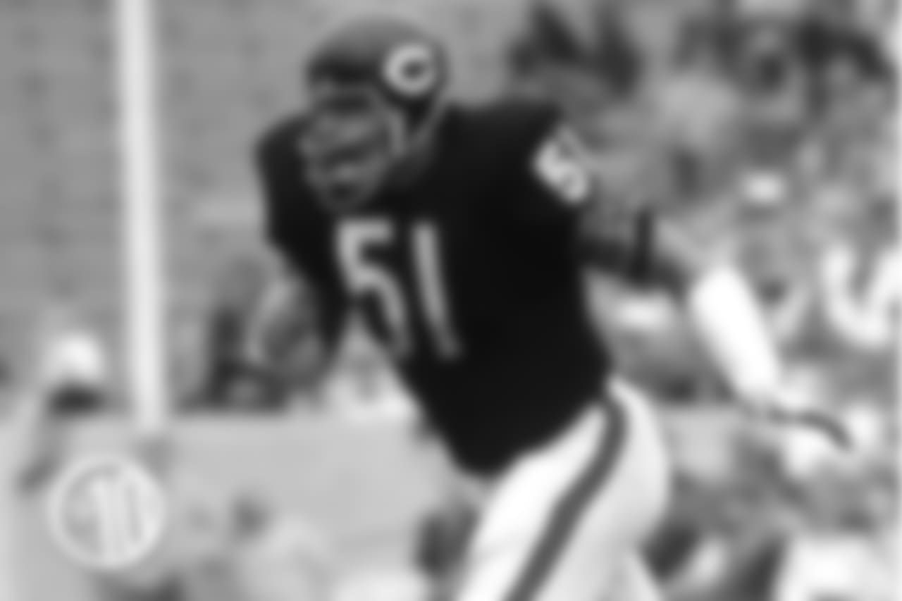 Arguably the most ferocious defensive player in NFL history, Butkus mangled opposing running backs for nine memorable seasons with the Bears from 1965-73.