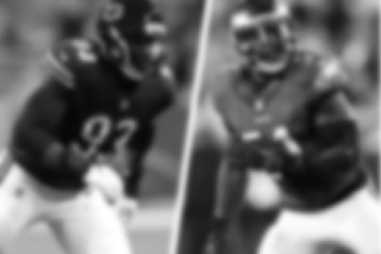 Sam Acho (Bears OLB) and brother Emmanuel (Browns, Eagles OLB).
Photo credit: Scott Boehm / Damian Strohmeyer / AP Images