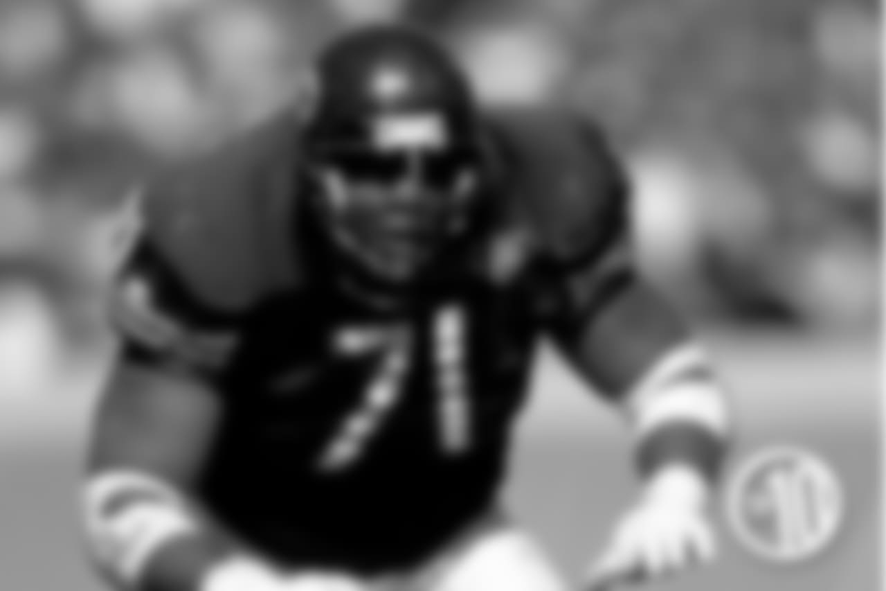 James "Big Cat" Williams, Cheyney
Big Cat anchored the Bears offensive line at right tackle for more than a decade, playing in 166 games with 143 starts over 13 seasons from 1991-2002.
Photo credit: Chuck Solomon / AP Photo
