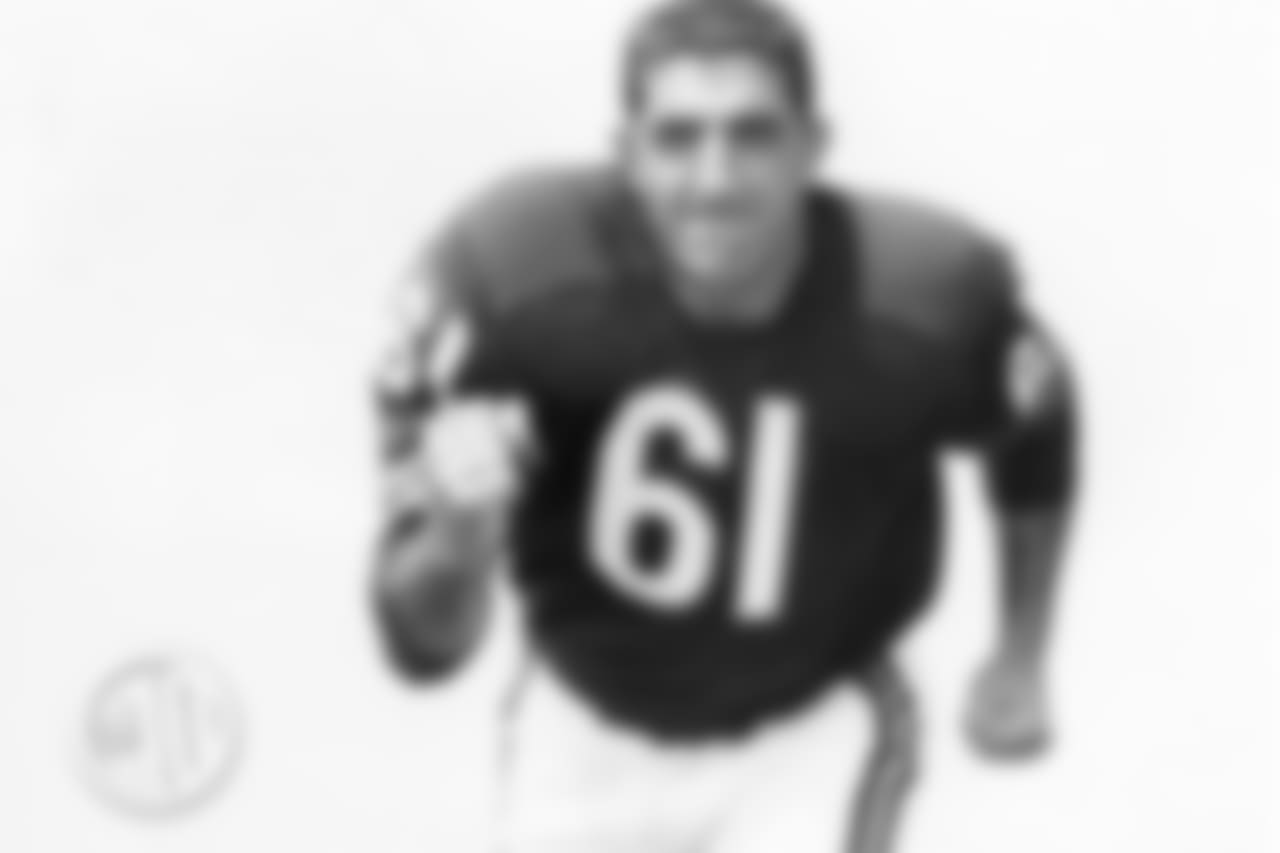 George invented the middle linebacker position by dropping back off the line of scrimmage, but he was also a force against the run during his Hall of Fame career with the Bears from 1952-65.