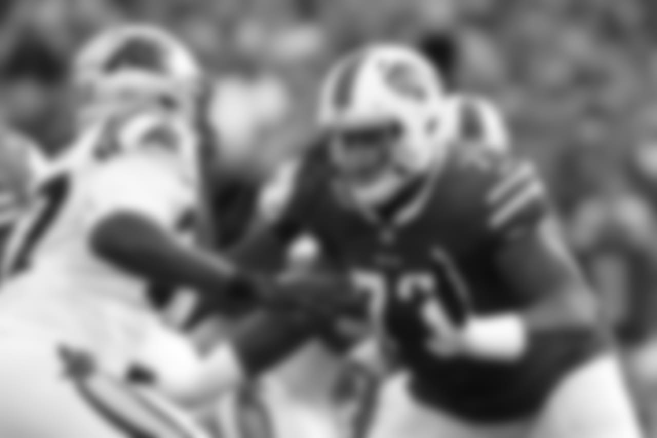 Buffalo Bills offensive tackle Dion Dawkins (73) - Buffalo Bills vs Carolina Panthers at New Era Field.
Photo by Kevin Hoffman
August 9, 2018
