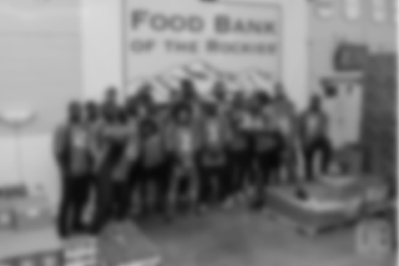 The rookies pose for a group photo at the Food Bank of the Rockies at the Broncos' third annual Rookie Community Service Day on June 11, 2018.