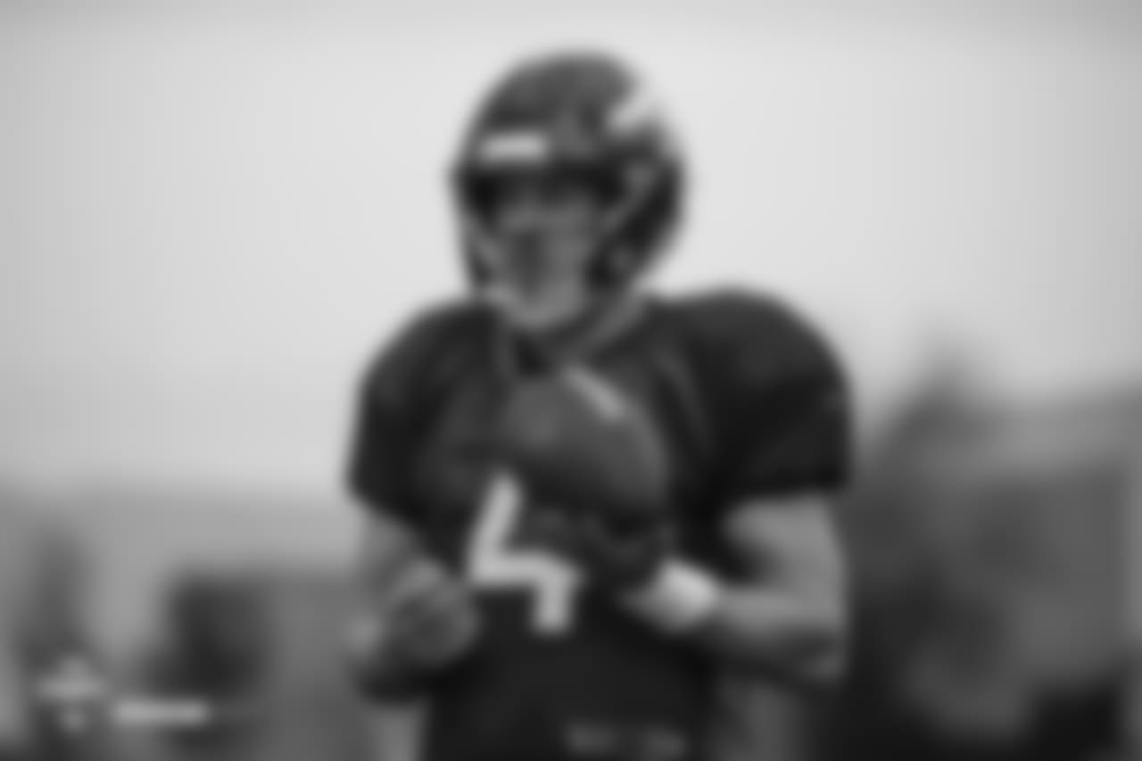 Quarterback Case Keenum (4) during the eighth day of training camp on August 5, 2018, at UCHealth Training Center.