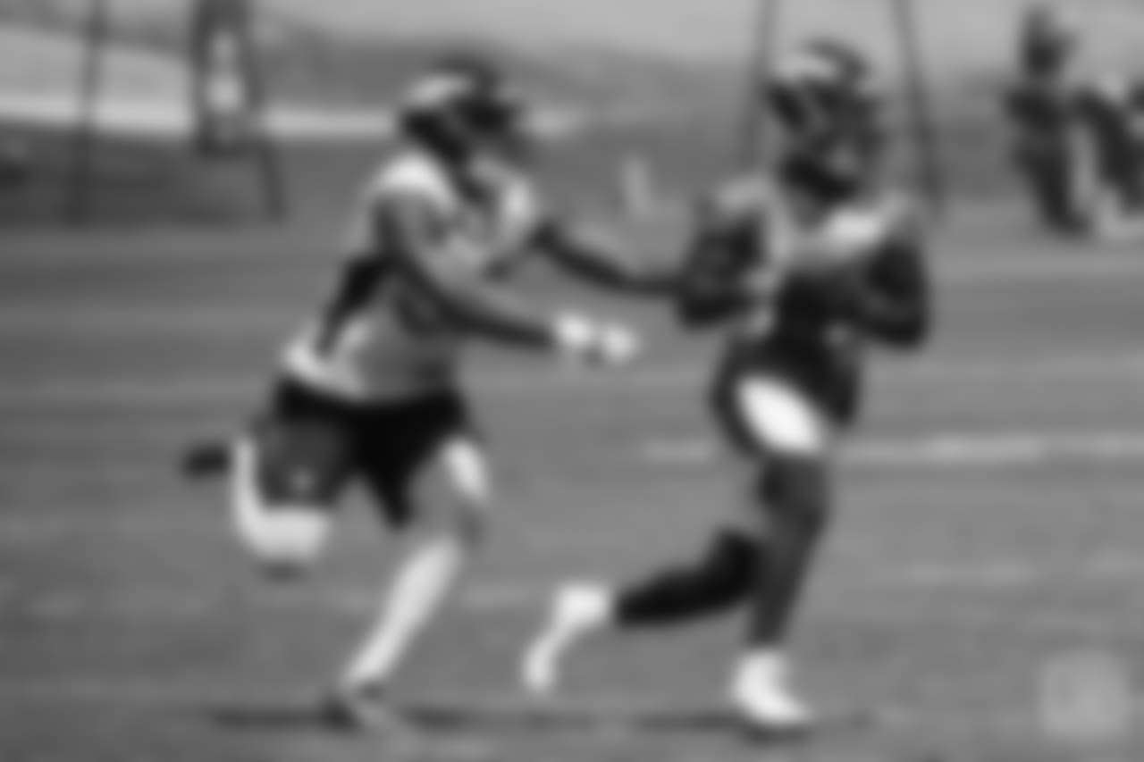 wide receiver Isaiah McKenzie (16) turns upfield after a catch at the ninth day of OTAs on June 6, 2018 at UCHealth Training Center.