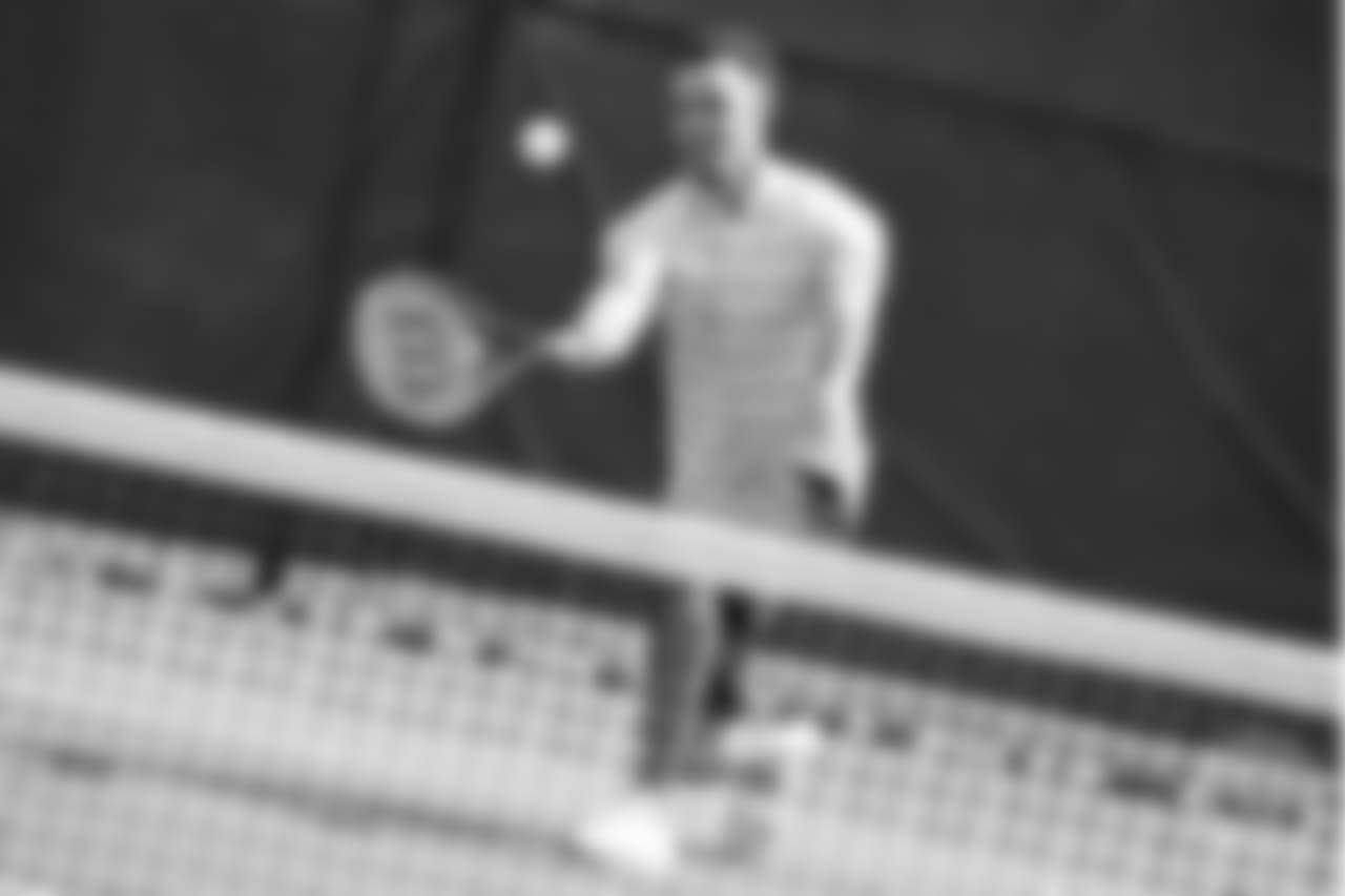 Safety Justin Simmons tries his hand at tennis as part of a video series from Broncos TV at Greenwood Athletic and Tennis Club on June 18, 2018.