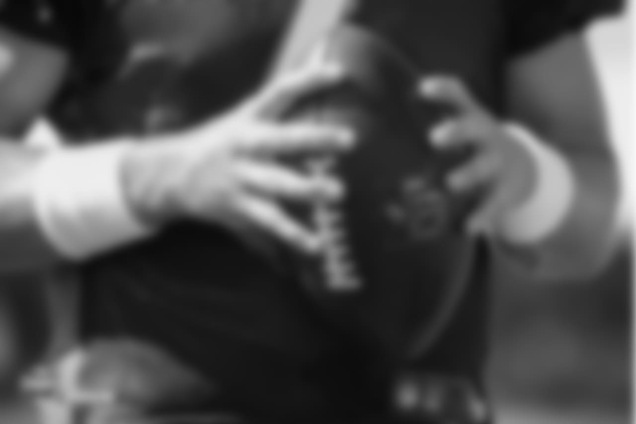 Quarterback Case Keenum (4) holding the football during the 11th day of training camp on August 9, 2018, at UCHealth Training Center.