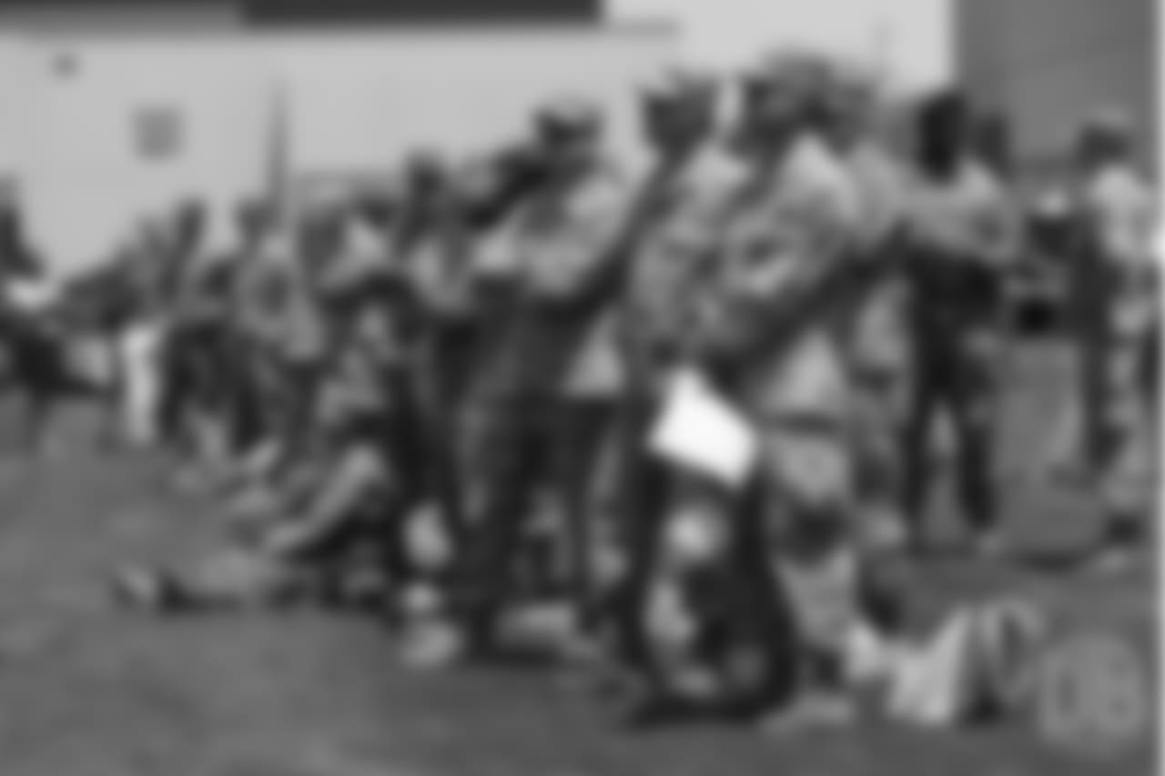 Military members of the Colorado Air National Guard and the U.S. Army during practice on June 12, 2018. The meet-and-greet was part of an event hosting servicemen and servicewomen with USAA and the Broncos Womens Organization.