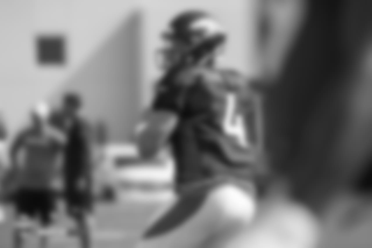 Quarterback Case Keenum (4) during the ninth day of training camp on August 7, 2018, at UCHealth Training Center.