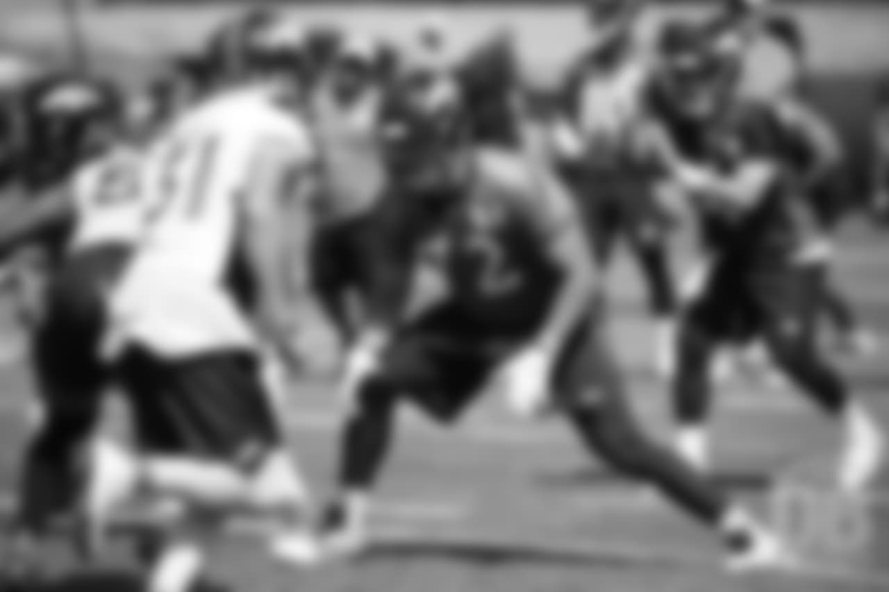 tackle Garett Bolles (72) prepares for the pass rush during practice at the eighth day of OTAs on June 5, 2018.