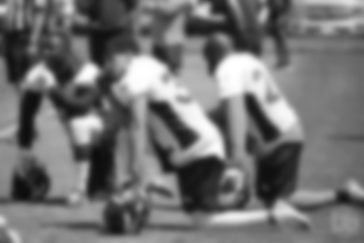 safety Will Parks (34), safety Justin Simmons (31) and safety Darian Stewart (26) on the sideline at the ninth day of OTAs on June 6, 2018 at UCHealth Training Center.
