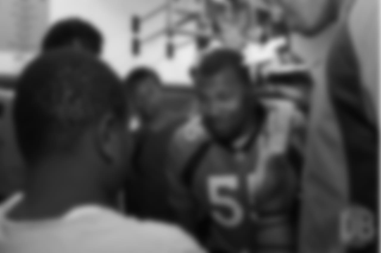 Outside linebacker Bradley Chubb (55) tells a riddle at the Denver Broncos Boys & Girls Club at the Broncos' third annual Rookie Community Service Day on June 11, 2018.
