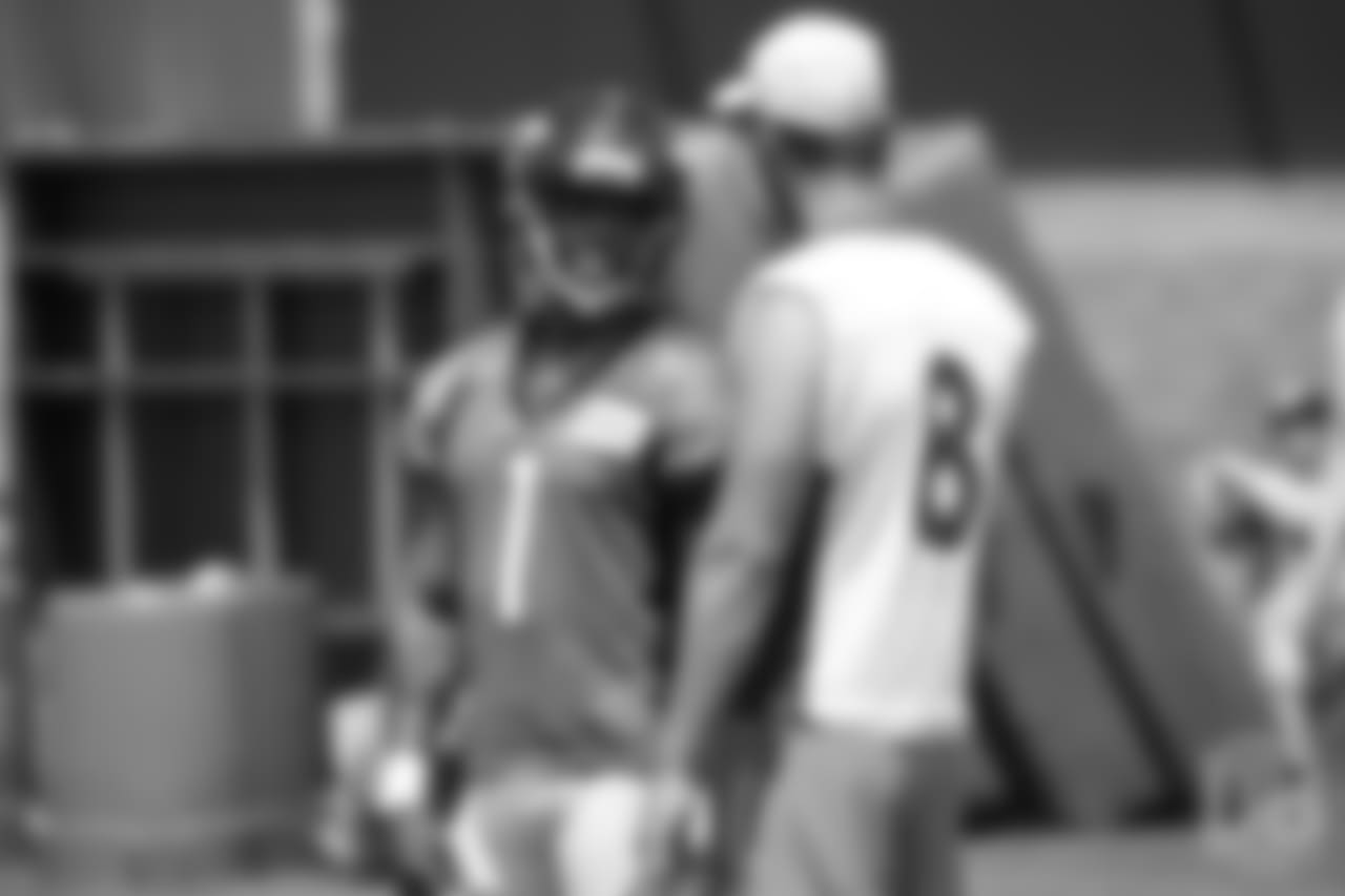 punter Marquette King (1) and kicker Brandon McManus (8) during the 10th and final day of OTAs on June 7, 2018 at UCHealth Training Center.