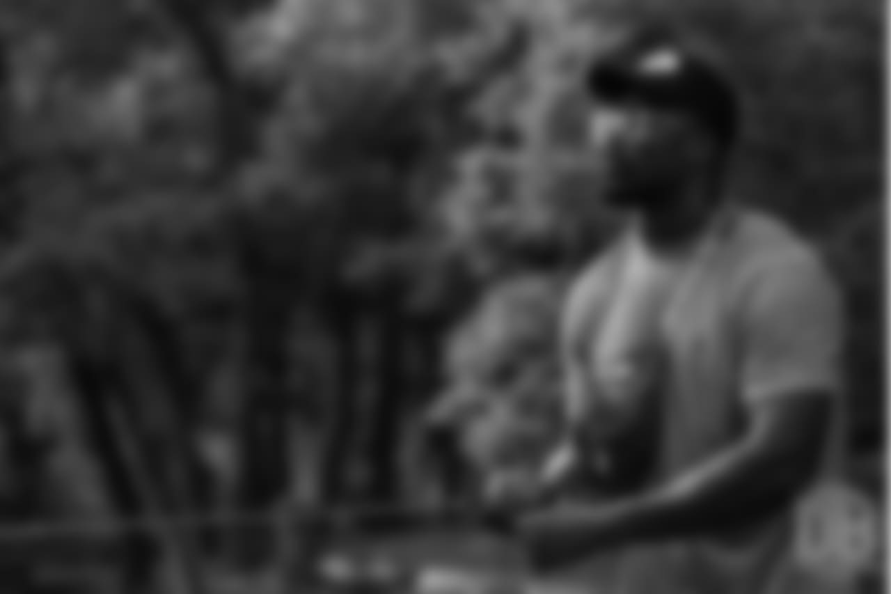 Von Miller tries his hand at fly fishing at the fishing portion of Von Miller's Pass Rush Summit at Dogwood Canyon Nature Park on June 28, 2018.