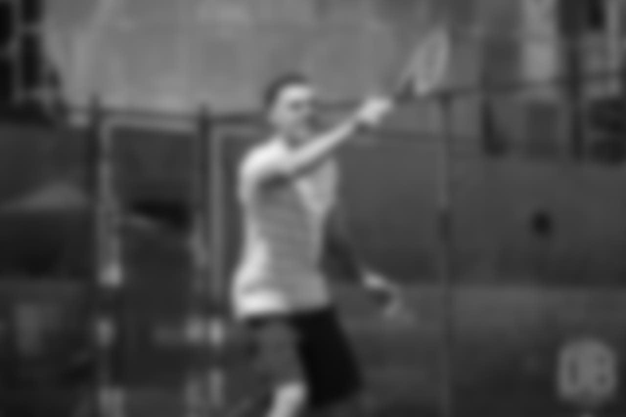 Safety Justin Simmons tries his hand at tennis as part of a video series from Broncos TV at Greenwood Athletic and Tennis Club on June 18, 2018.