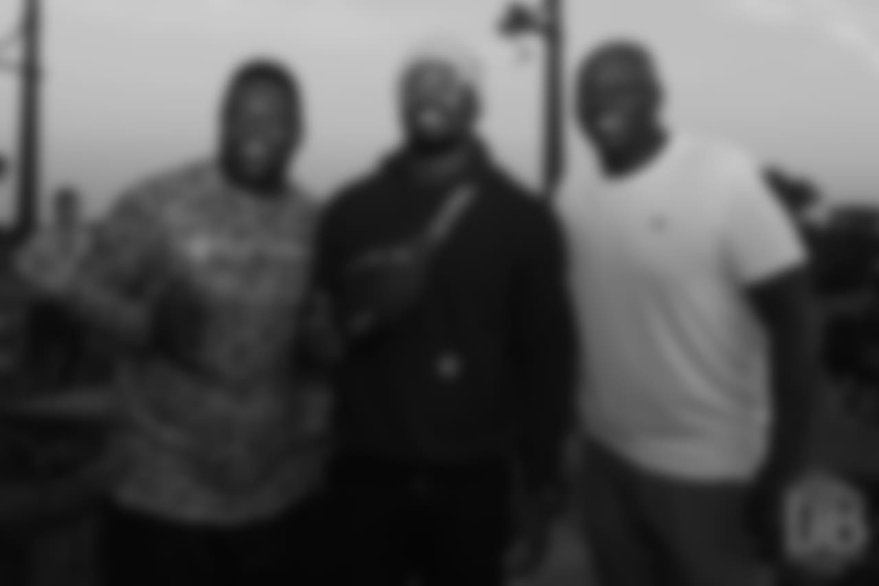 NFL legends Warren Sapp and Bruce Smith with Von Miller on the first day of Von Miller's Pass Rush Summit, which included a welcome session and a night of games on June 27, 2018.