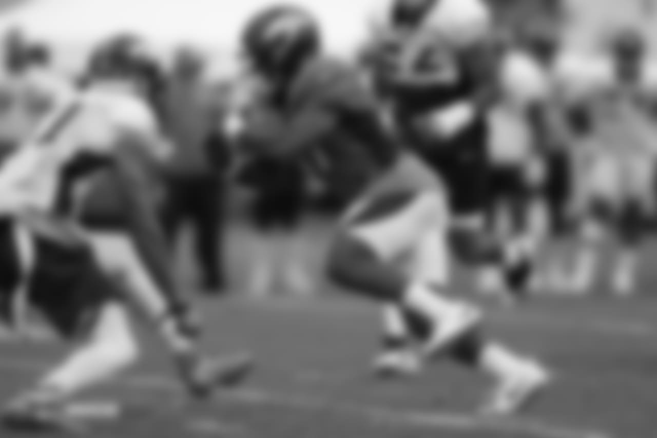 Running back Royce Freeman (37) during the 10th day of training camp on August 8, 2018, at UCHealth Training Center.