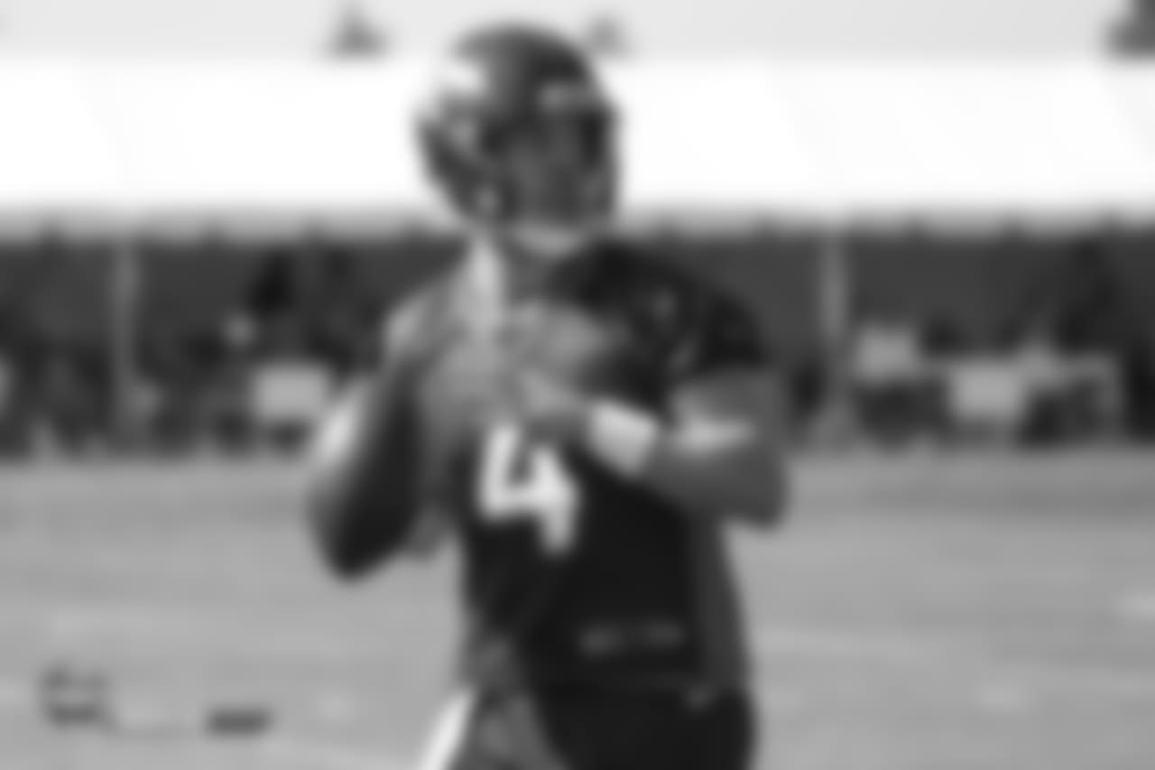 Quarterback Case Keenum (4) during the 11th day of training camp on August 9, 2018, at UCHealth Training Center.