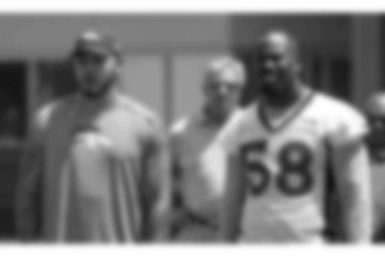 outside linebacker Shane Ray (56) and outside linebacker Von Miller (58) at the ninth day of OTAs on June 6, 2018 at UCHealth Training Center.
