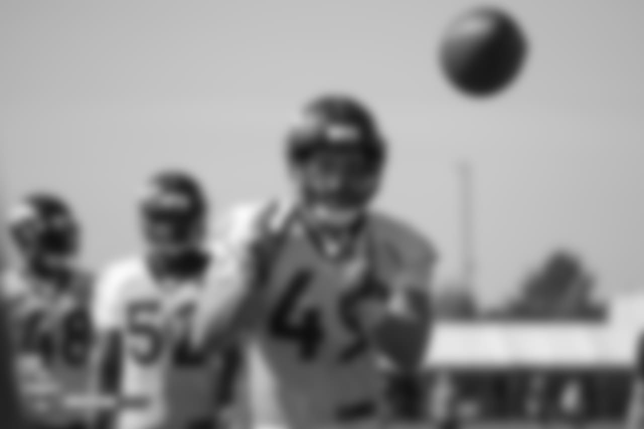 Linebacker Marcus Rush (49) during the 11th day of training camp on August 9, 2018, at UCHealth Training Center.
