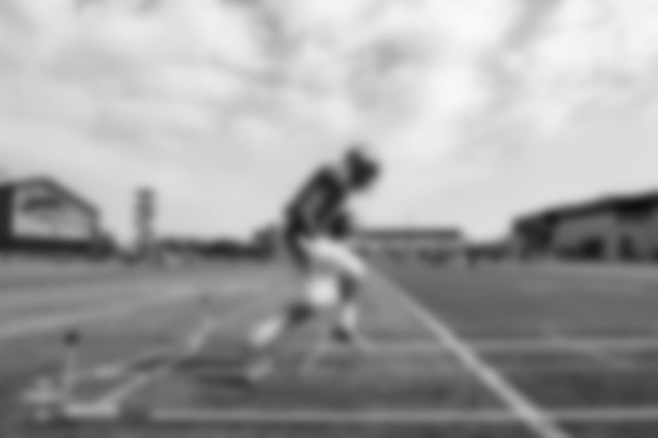 A running back at the fifth day of training camp on August 1, 2018, at UCHealth Training Center.