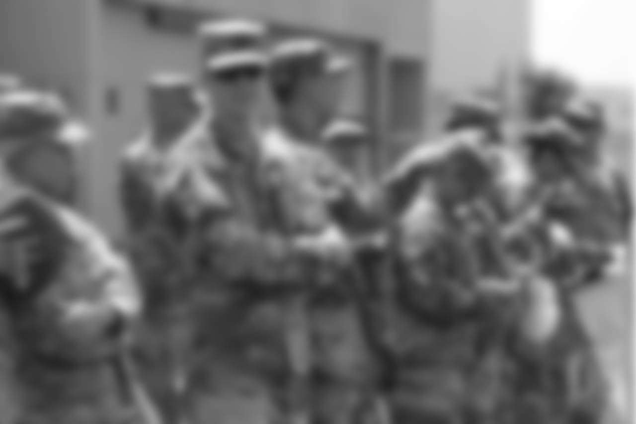 Military members of the Colorado Air National Guard and the U.S. Army during practice on June 12, 2018. The meet-and-greet was part of an event hosting servicemen and servicewomen with USAA and the Broncos Womens Organization.