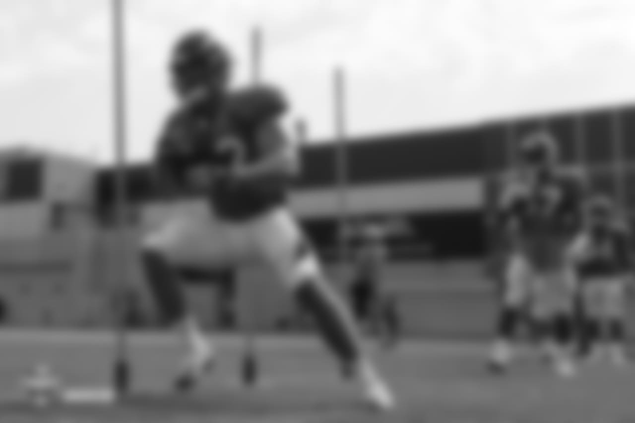 Fullback Andy Janovich (32) at the fifth day of training camp on August 1, 2018, at UCHealth Training Center.