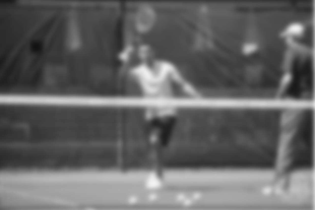 Safety Justin Simmons tries his hand at tennis as part of a video series from Broncos TV at Greenwood Athletic and Tennis Club on June 18, 2018.