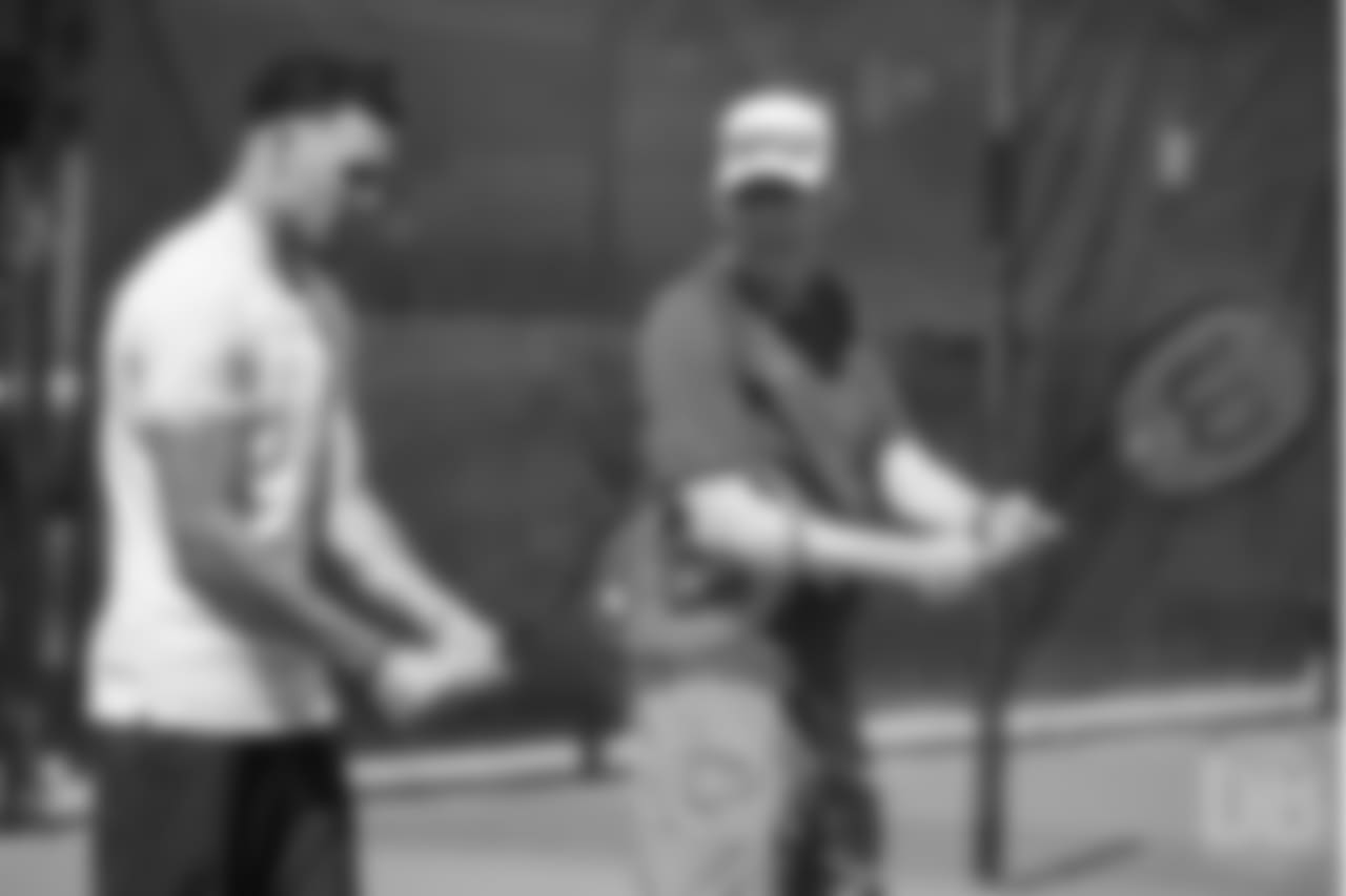 Safety Justin Simmons tries his hand at tennis as part of a video series from Broncos TV at Greenwood Athletic and Tennis Club on June 18, 2018.
