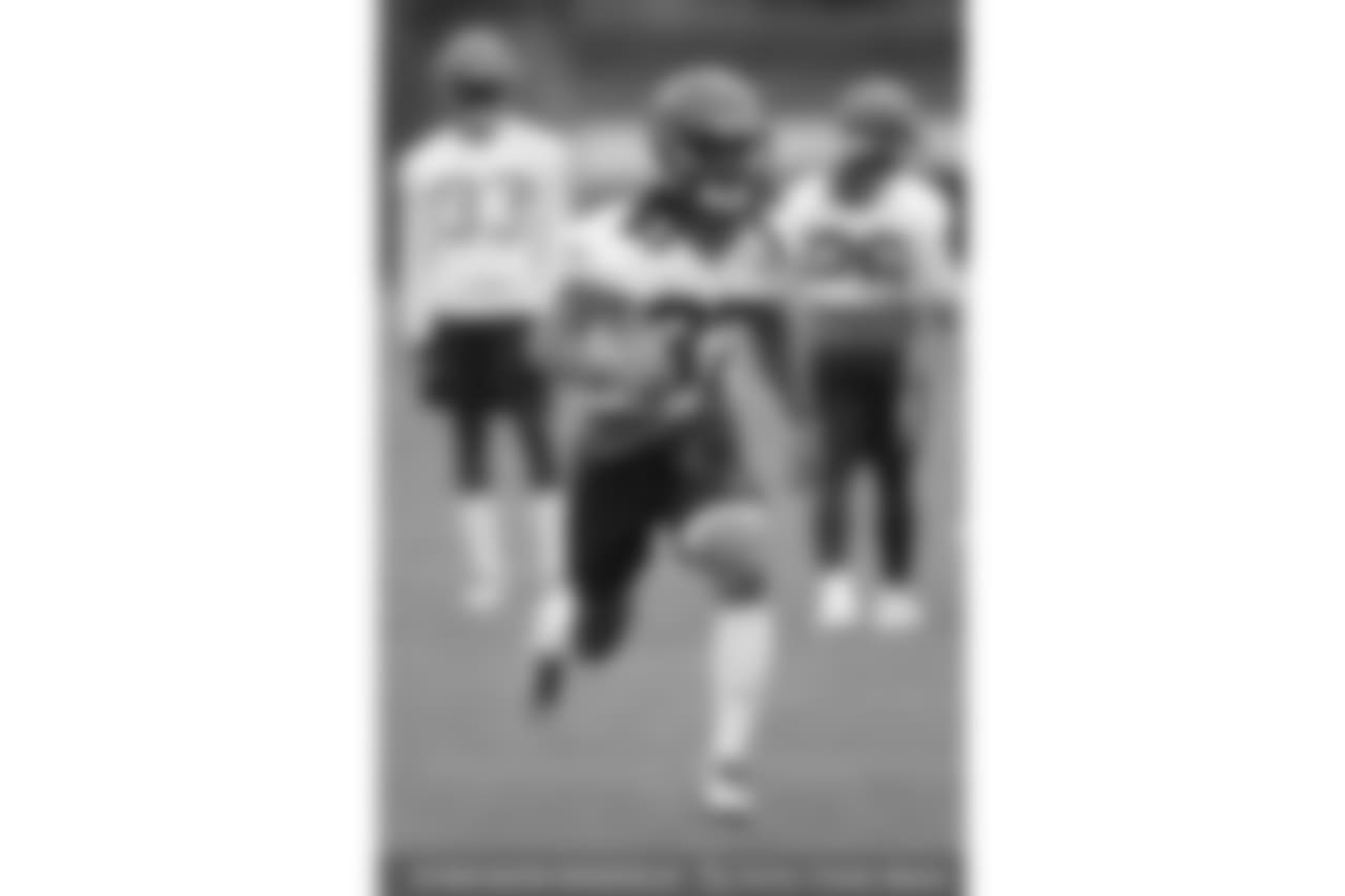 Cleveland Browns defensive back Denzel Rice runs through special teams drills during the team's organized team activity at its NFL football training facility Tuesday, June 5, 2018, in Berea, Ohio. (AP Photo/Ron Schwane)