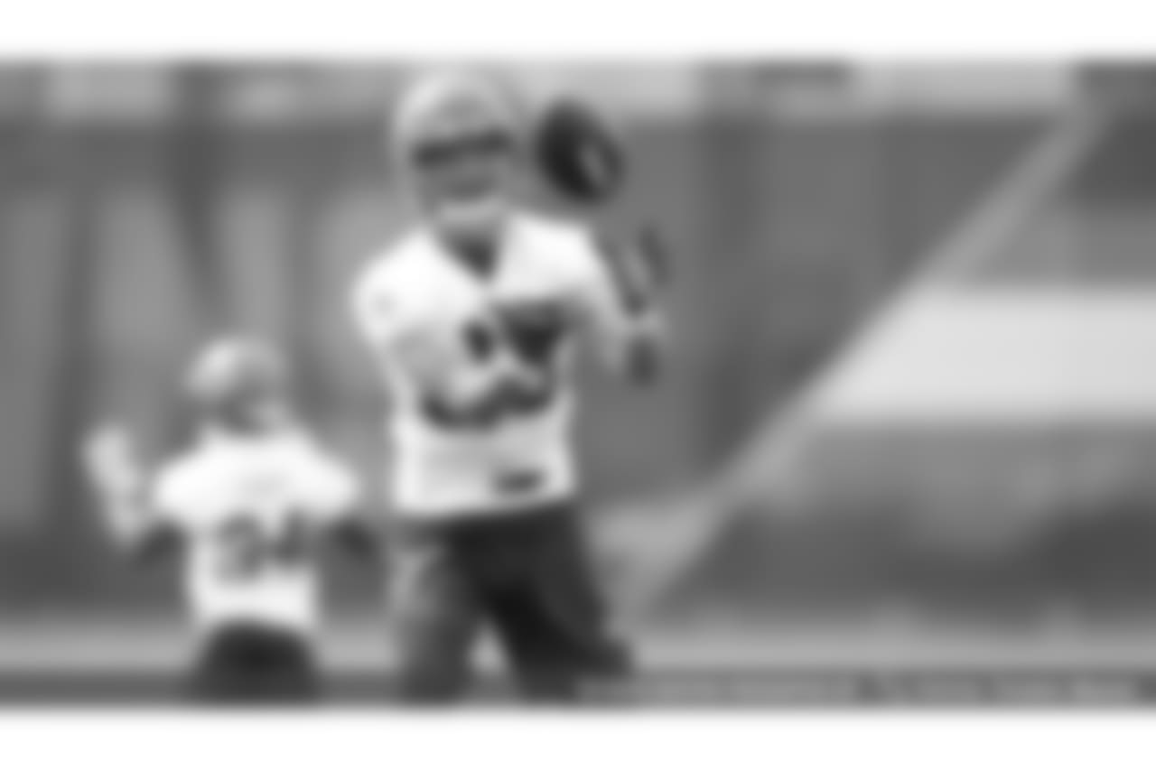 DB Micah Hannemann catches the ball during practice at the Browns' facility in Berea.