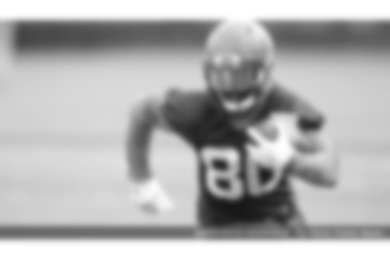 WR Jarvis Landry (80) runs a route in practice at the Browns' facility in Berea.