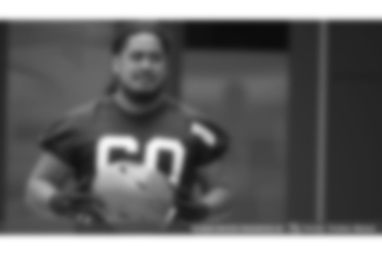 OL Fred Lauina walks out to practice at the Browns' facility in Berea.