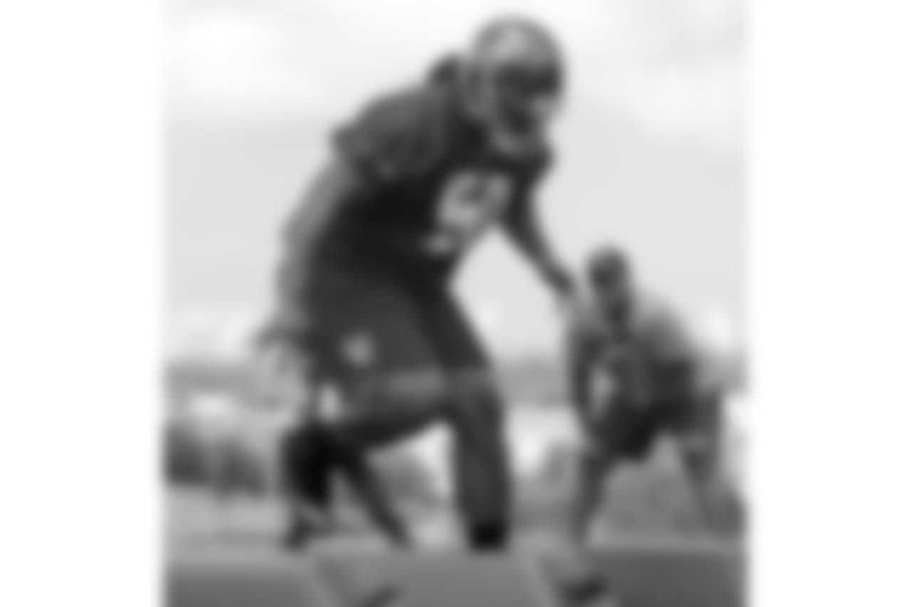 TAMPA, FLORIDA - MAY 24, 2018: Defensive Tackle Vita Vea #50 of the Tampa Bay Buccaneers during OTA practice at One Buccaneer Place. (Photo by Mike Carlson/Tampa Bay Buccaneers)