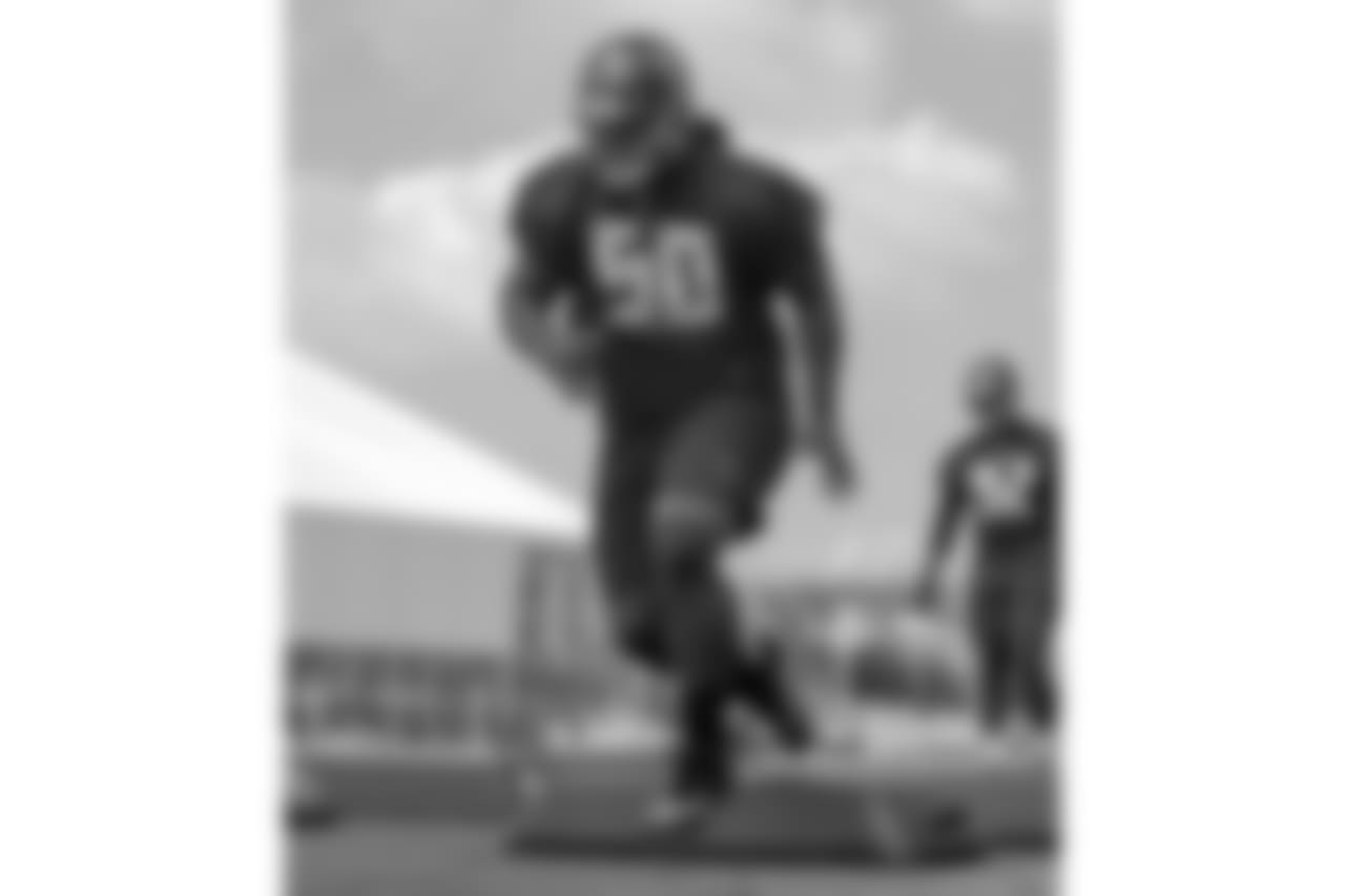 TAMPA, FLORIDA - MAY 24, 2018: Defensive Tackle Vita Vea #50 of the Tampa Bay Buccaneers during OTA practice at One Buccaneer Place. (Photo by Mike Carlson/Tampa Bay Buccaneers)