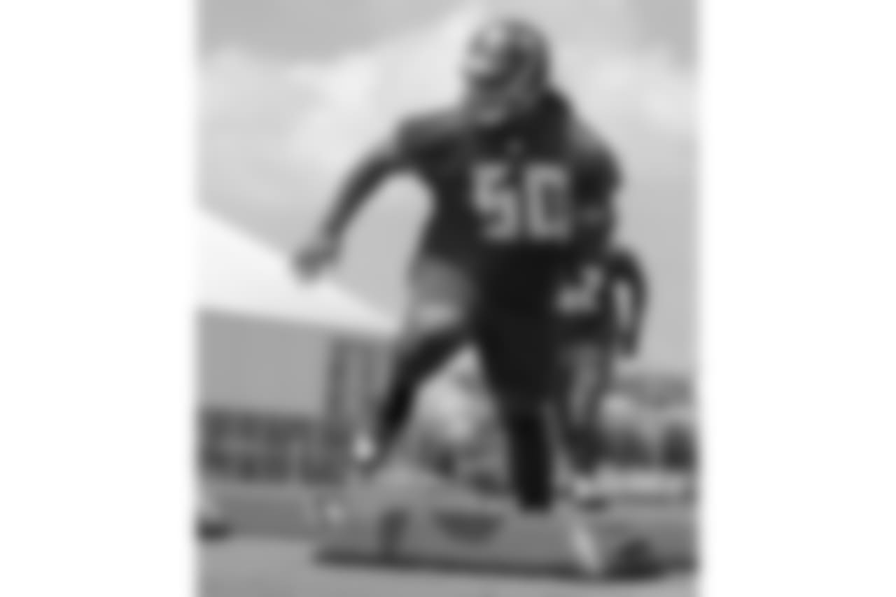 TAMPA, FLORIDA - MAY 24, 2018: Defensive Tackle Vita Vea #50 of the Tampa Bay Buccaneers during OTA practice at One Buccaneer Place. (Photo by Mike Carlson/Tampa Bay Buccaneers)
