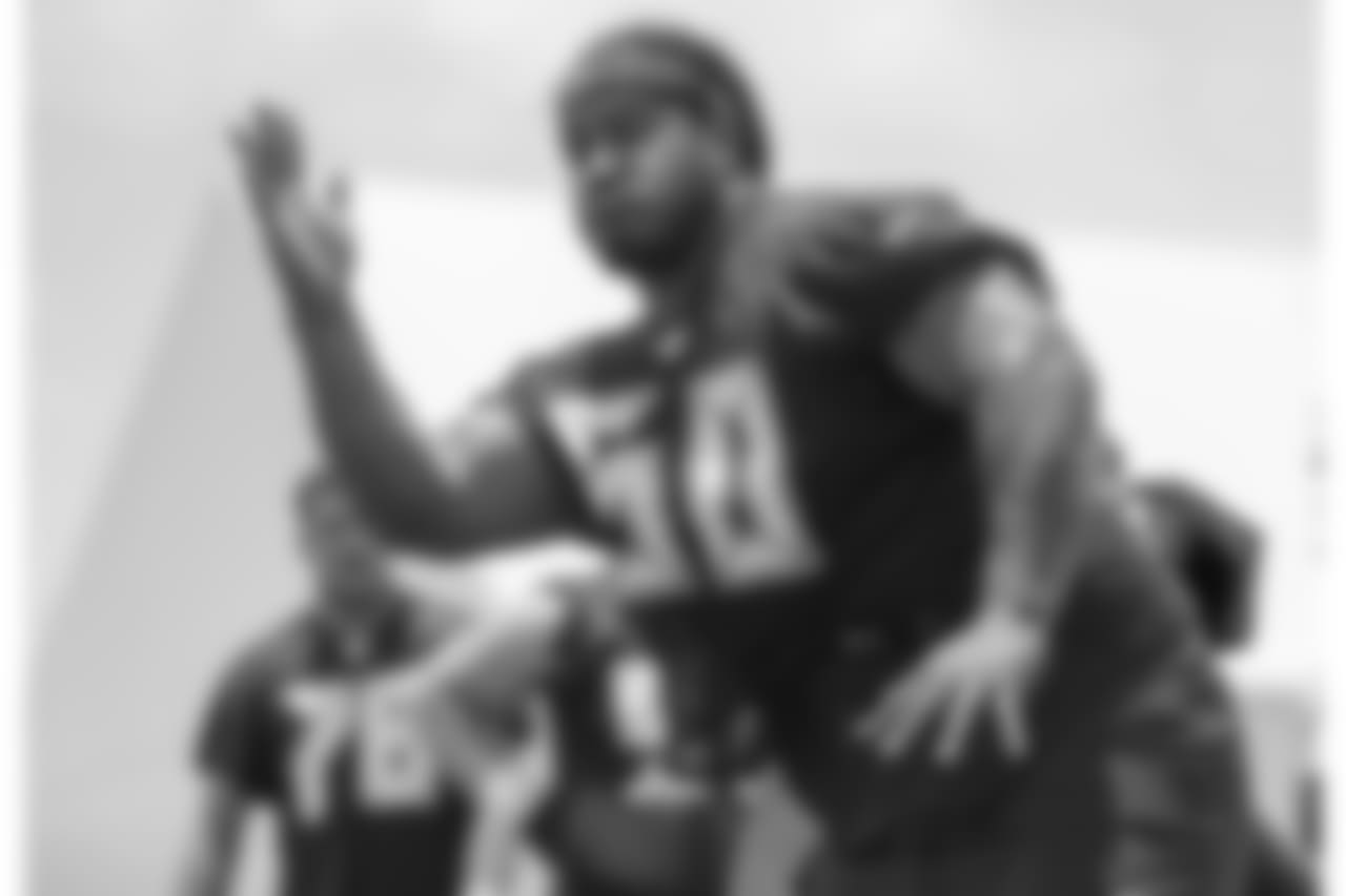 TAMPA, FLORIDA - MAY 31, 2018: Defensive Tackle Vita Vea #50 of the Tampa Bay Buccaneers during OTA practice at One Buccaneer Place. (Photo by Mike Carlson/Tampa Bay Buccaneers)