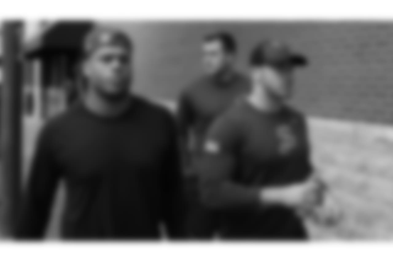 From left: DE Alec James, TE Alec Bloom and LB Frank Ginda