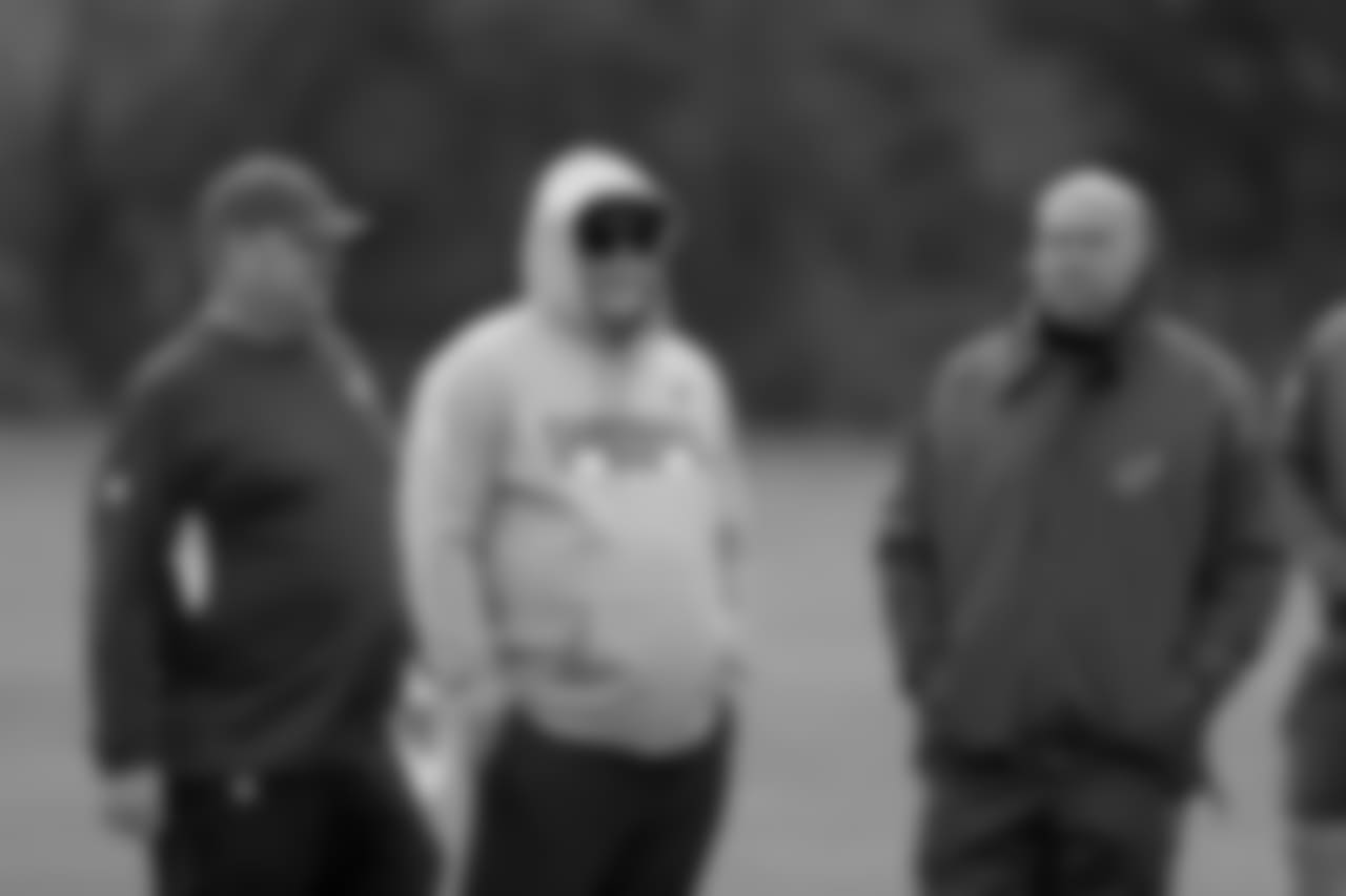 With RB coach Freddie Kitchens (left) and Keim in London this season