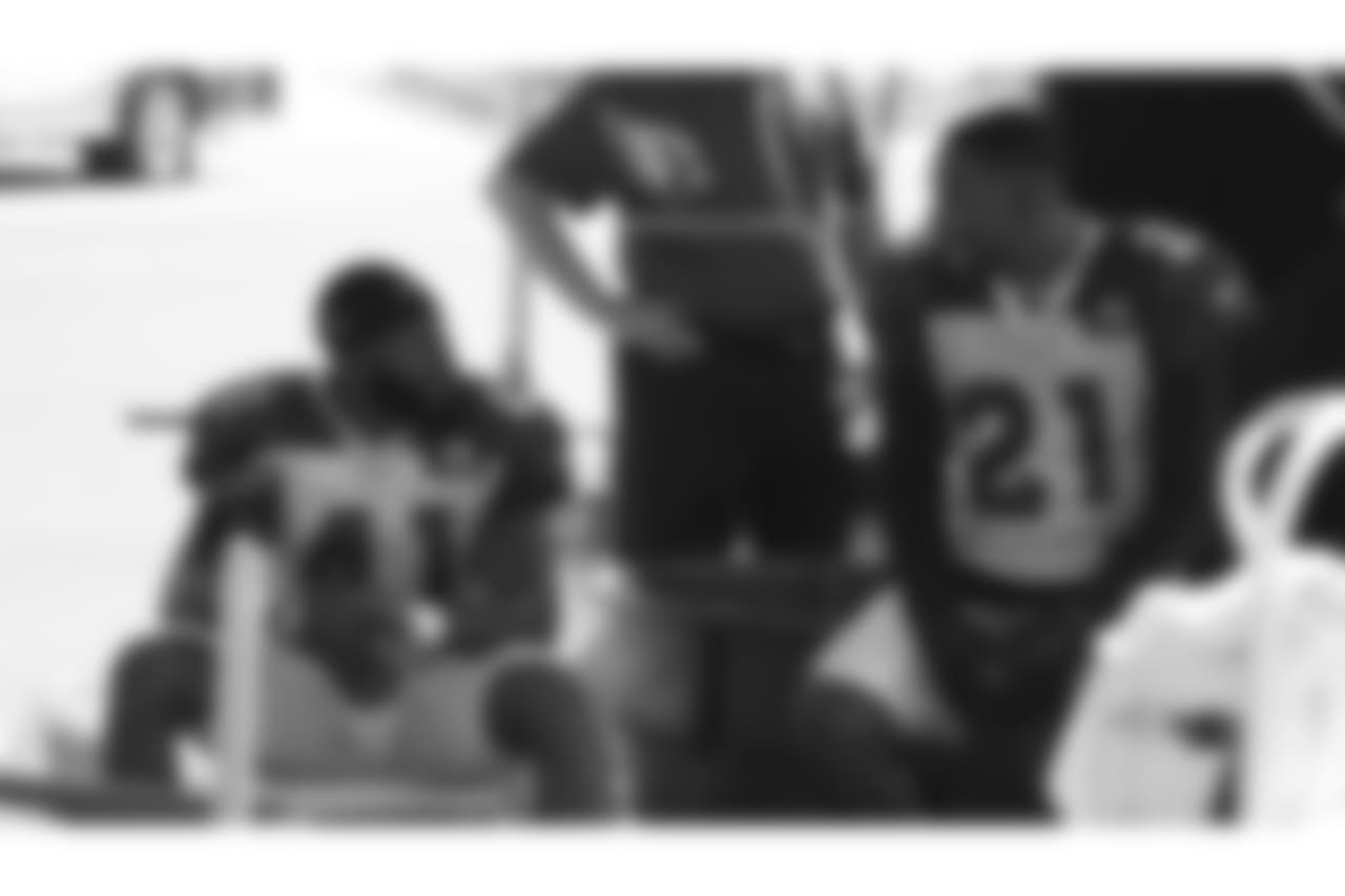 S Antoine Bethea and CB Patrick Peterson get out of the heat.
