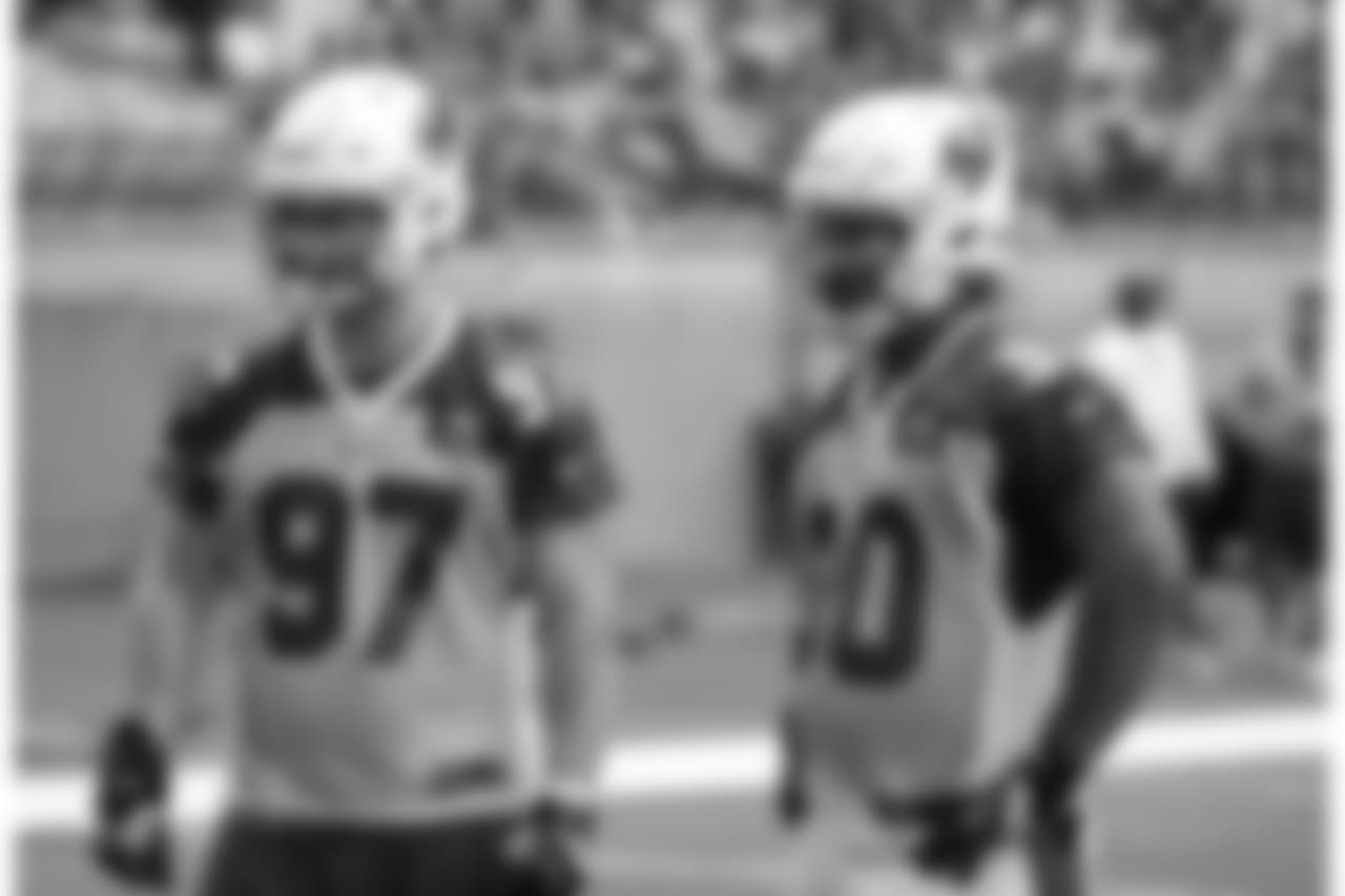 Day 2: DT Josh Mauro (left) with DT Robert Nkemdiche (right)