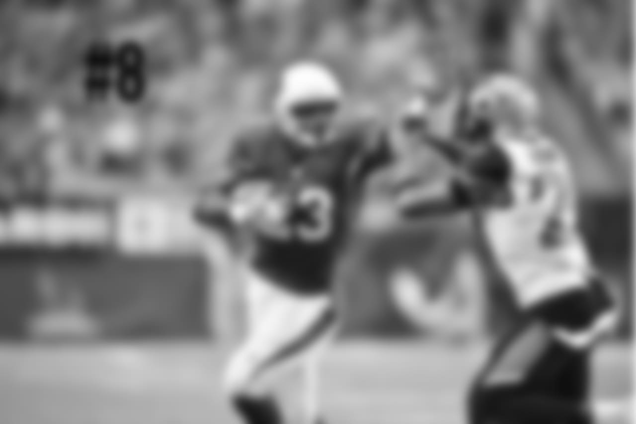 RB Adrian Peterson attempts to stiff-arm Jaguars CB Jalen Ramsey