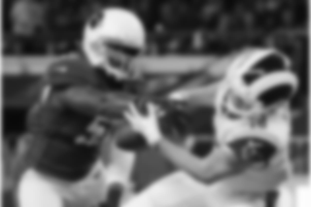 2017: LB Josh Bynes breaks up a pass intended for Cooper Kupp