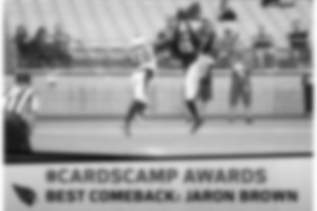 WR Jaron Brown tore his ACL last season, an injury that can linger for several months after a player returns to action. He showed no ill effects in camp and actually improved his standing. Brown is currently the team's No. 2 receiver with John Brown's health in flux.