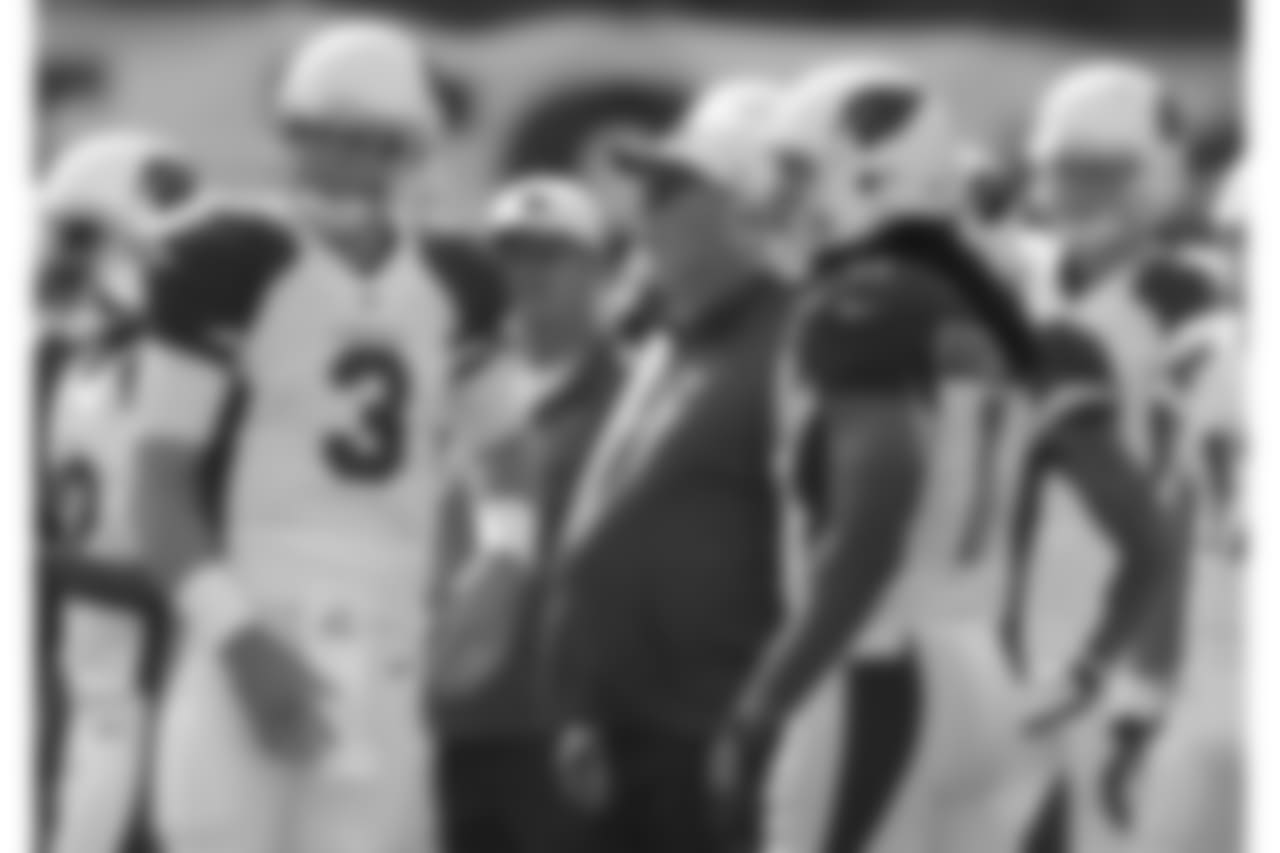 Palmer and Fitz with coach Bruce Arians during the Raiders game in 2015