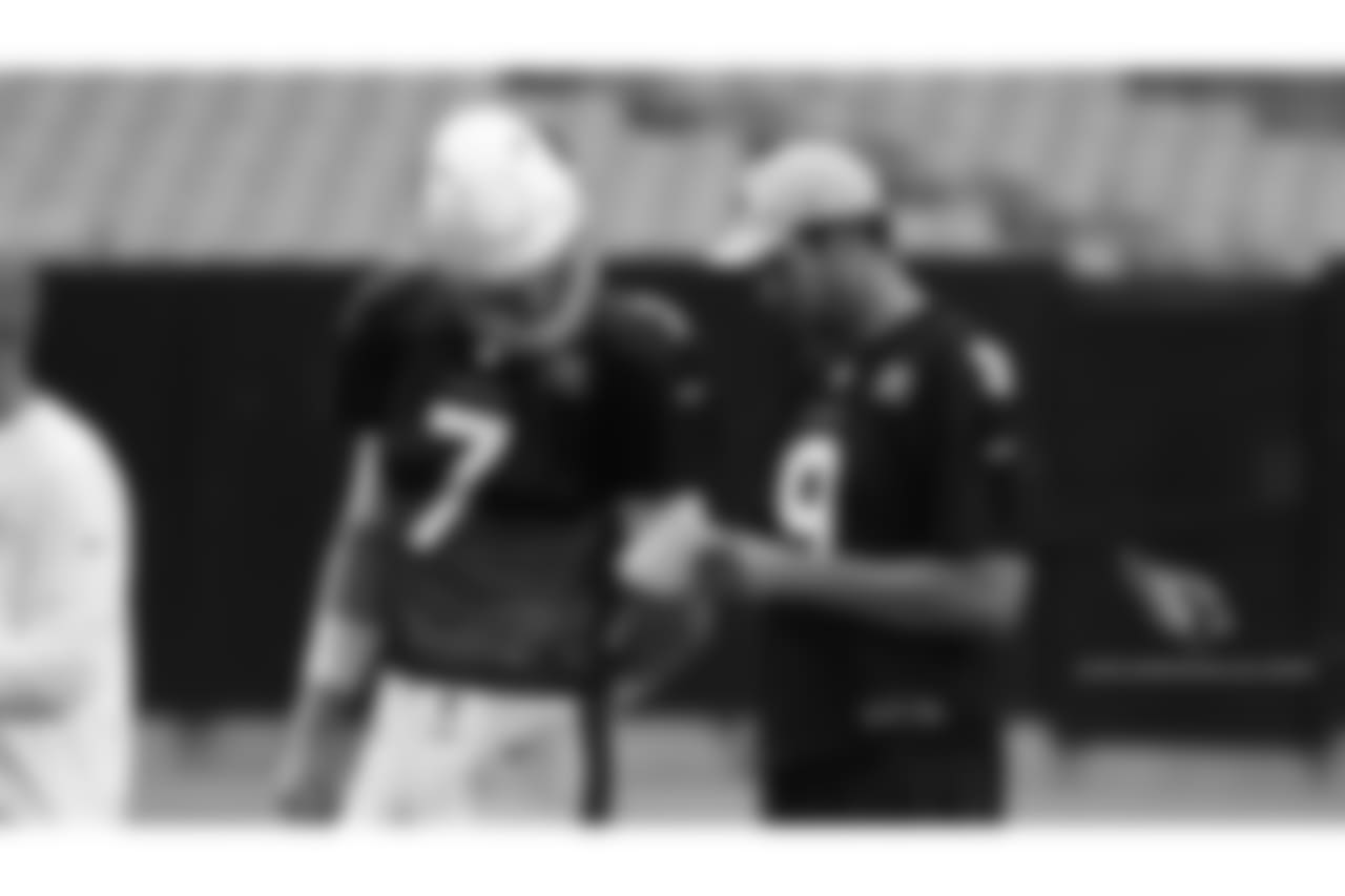 Quarterbacks Mike Glennon and Sam Bradford discuss a play